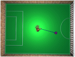 Top view of a green field with a hand icon sending a touch message represented by a glowing circle.