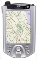 Handheld device displaying a street map